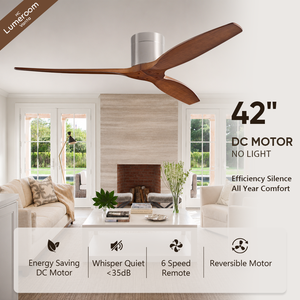 42 Inch Contemporary Ceiling <b>Fan</b> Without Light Brushed Nickel Flush Mount <b>Fan</b> <b>with</b> 3 Solid Wood Blades and <b>Remote</b> - Product Image 1