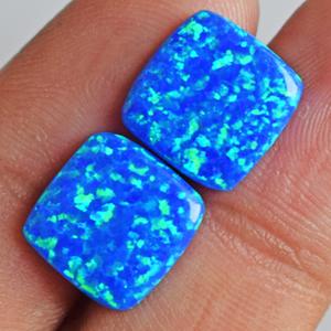 Par de Ópalos de Fuego de Alta Calidad, 4 CTW, Tamaño de Cabujón 11x10x2 MM, Ópalo de Fuego Sintético Brillante Azul Verde, Piedra Natural - Product Image 4
