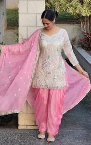 SOIRÉE GEORGETTE BRODERIE SÉQUENCE TRAVAIL TOP DHOTI AVEC DUPATTA BLANC - Product Image 4