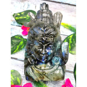 Sculpture du Dieu Shiva en pierre de Labradorite - Dieu Shivshankar en cristaux et pierres précieuses - Reiki/Chakra/Énergie/Thérapie - Product Image 3