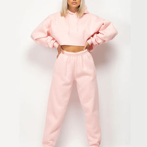 Venta en línea Conjunto de sudaderas con capucha recortadas de color sólido Hecho en material de alta calidad Conjunto de sudaderas con capucha recortadas para mujer - Product Image 2