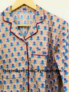 Pure Cotton Summer <b>Women's</b> Night Wear Dress Set of Three Pcs <b>Pyjama</b> Set with Long and <b>Short</b> Pajamas Floral Pattern Handmade - Product Image 5