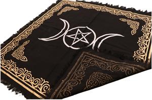 ผ้าทอสำหรับแท่นบูชารูปดาวห้าแฉกพระจันทร์ผ้าคอตตอน24x24ผ้าคลุมโต๊ะ wiccan สีดำสีทอง - Product Image 2