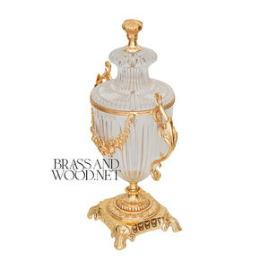 Urna Decorativa de Latón Dorado y Cristal de Lujo, Pieza Clásica de Decoración para el Hogar - Product Image 5