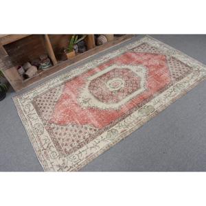 Tapis turc vintage, tapis de sol de 3,7 x 6,8 pieds, tapis patchwork rouge et blanc - Product Image 5
