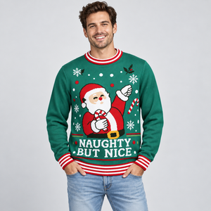 <span class=keywords><strong>Pull</strong></span> <span class=keywords><strong>de</strong></span> Noël moche pour homme FNJIA, vert, en jacquard, motif Père Noël, canne à sucre, flocon <span class=keywords><strong>de</strong></span> neige, coquin mais adorable, <span class=keywords><strong>pull</strong></span> <span class=keywords><strong>de</strong></span> fête, personnalisable OEM - Product Image 1