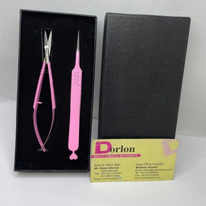 Pinzas de pestañas de acero inoxidable con corazón rosa, tijera de resorte, etiqueta privada personalizada, caja de tarjeta negra, embalaje, punta recta - Product Image 4