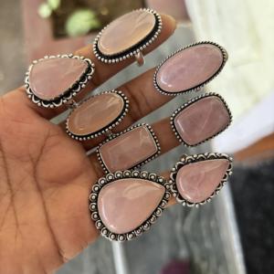 Wholesale 925 Silver plated Bulk Rose Quartz <b>Rings</b> Trendy Fashionable <b>Crystal</b> Gemstone Wedding Jewelry Party Suitable - Product Image 2