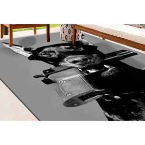 Alfombra con estampado de perro y pistola - Alfombra moderna con diseño de animales, alfombra suave con pelo largo - Product Image 2