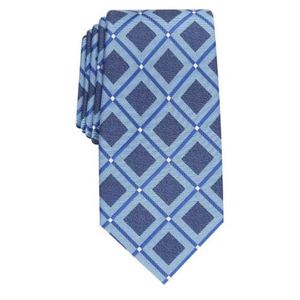Cravatta Classica Casual da Uomo Perry Ellis Hendry Grid Tie Blu Navy in Seta e Lana Stampata Jacquard, Taglia Regolare, Confezionata in Scatola Regalo - Product Image 1