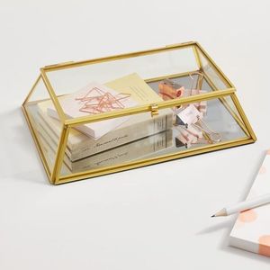 Handmade Antique Gold Glass <b>Box</b> Decorative Trinket Organizer Vintage Metal Edge Glass <b>Shadow</b> <b>Box</b> Tabletop Terrarium Jewelry <b>Box</b> - Product Image 1