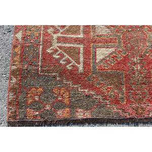 Alfombra de lana marrón y Rojo Vintage, 3,8x9,1 pies, Alfombra de tejido plano turco, patrón de retazos, decoración de sala de estar con respaldo de látex - Product Image 3