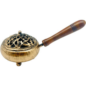 Quemador de incienso adornado de latón de proveedor al por mayor con mango de madera, quemador de incienso de fragancia árabe decorativo para hotel doméstico - Product Image 3