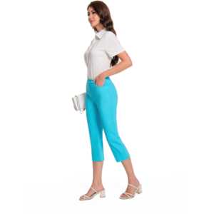 Pantalon Capri Élégant Y2K Taille Haute Flatterant pour Femme Jenna Rose, Léger et Respirant avec Boutons - Product Image 6