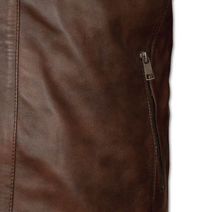 Custom Street Wear chaquetas de bombardero de cuero de los hombres de cuero genuino con cremallera Biker invierno Stand Collar a prueba de viento transpirable bajo precio - Product Image 4