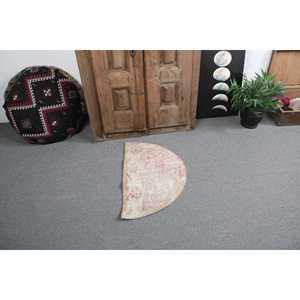 Alfombra Turca Vintage de 2.4x1.4 pies, Diseño Patchwork, Lana Beige con Base de Látex, Ecológica, Pelo Medio, para el Hogar - Product Image 2