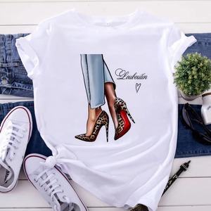 Camiseta Holgada con Cuello Redondo y Estampado de Tacones Altos Urbanos para Mujer, Moda al por Mayor, Ecológica, Informal, de Verano, para Chicas Modernas, Orgánica - Product Image 3