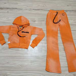 Conjunto Deportivo Informal de Dos Piezas con Capucha y Lavado Ácido, Unisex, Personalizado, de Gran Peso, con Pantalones de Chándal Acampanados, 100% Algodón - Product Image 1