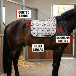 Selle de cheval matelassée à imprimé pissenlit rose pâle, application pour l'entraînement au saut, garniture noire, doublure en maille, rembourrage en mousse et coton, haut de gamme - Product Image 4