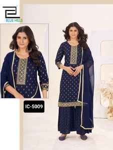 Vêtement ethnique indien imprimé rayonne lourde avec broderie travail Salwar Kameez costume pour mariage et festival porter une robe traditionnelle - Product Image 4