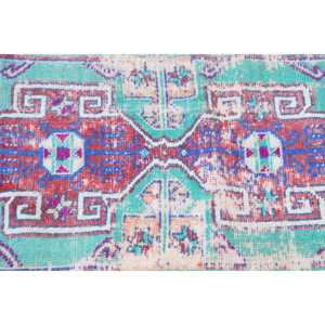 Alfombra Turca Vintage Pequeña de 1.6x3.1 pies, Alfombra de Lana con Diseño Floral Azul y Rojo - Product Image 5