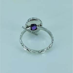 Handmade 925 Sterling Silver Boho Style Women's <b>Ring</b> Natural Amethyst Oval Gemstone February Birthstone <b>Ring</b> Purple <b>Crystal</b> - Product Image 5