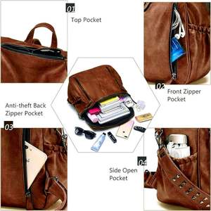 Nueva Mochila de Piel Sintética Color Café para Mujer, Bolso de Hombro Moderno con Cierre de Cremallera, Mochila Funcional para Oficina y Viajes - Product Image 3