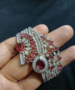 AMERICAN DIAMOND CUBIC ZIRCON CLASSIC STYLE and ARTIFICAL DIAMOND BRACELETS and <b>SILVER</b> PLATED for <b>WOMEN</b> WEDDING JEWELLERY GIFTS - Product Image 1