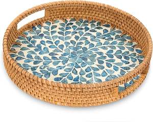 Plateau de rotin de luxe écologique fabriqué à la main du Vietnam nacre servant pour les légumes décor à la maison divertissant - Product Image 1