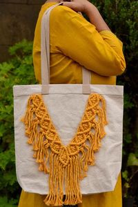 Bolso de algodón de macramé hecho a mano para mujer, bolso de playa bohemio con detalles de noche Ele, bolso de compras bohemio elegante, novedad de 2024 - Product Image 2