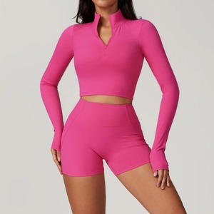 2PCS Yoga <b>Set</b> Women's Fitness Long Sleeve Zipper T Shirt <b>Top</b> High Waist Leggings <b>Short</b> Sport Suit Running Sportswear Tracksuits - Product Image 6