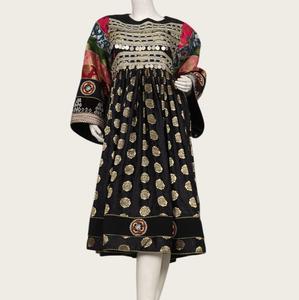 Robe maxi traditionnelle pour femmes afghanes en mousseline de soie et cachemire, broderie en dentelle, vintage, légère, ensemble de robe - Product Image 1