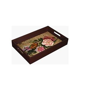 Plateau de Service Design en Bois Imprimé avec Motif Floral Coloré Plateau Décoratif Rond Vintage pour Table Basse de Cuisine - Product Image 6