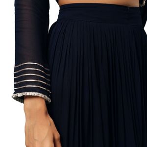 Costume Palazzo Bleu Brodé En Georgette Avec Double Peplum Top Vente en Gros Vêtements Ethniques Pour Femmes OEM Vêtements Usine Fournisseur - Product Image 6