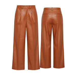 Pantalon large en cuir taille haute pour femmes, mode, coupe ample, pantalon droit, vêtements d'automne et d'hiver, pantalon en cuir décontracté de bureau - Product Image 4