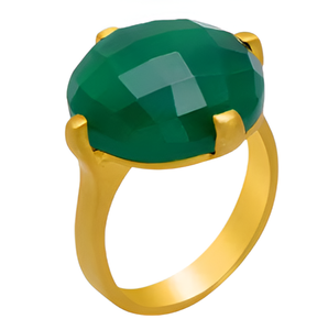 Anillo Unisex de Plata de Ley 925 chapado en oro y ónix verde, joyería fina clásica de moda para bodas y compromisos o fiestas - Product Image 5