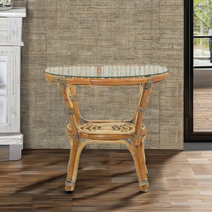 Mesa de Centro para Balcón - Diseño Asiático Moderno Hecho a Mano en Ratán y Vidrio, Mueble Duradero para Sala de Estar - Product Image 1