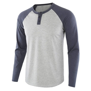 T-shirt slim en tricot à manches longues raglan pour hommes, manches contrastées, en coton décontracté de haute qualité, logo personnalisé, vente en gros du fabricant OEM - Product Image 1