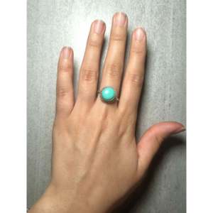 Navajo-Made Fine Jewelry Kingman Turquoise & Sterling <b>Silver</b> <b>Statement</b> <b>Ring</b> Size 7.5 for Everyday Wear - Product Image 4