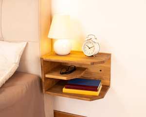 Handmade Floating Wood Nightstand with Storage Modern Wall Mounted Bedside <b>Shelf</b> <b>Bedroom</b> Furniture Gift <b>for</b> Home - Product Image 6