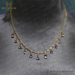 Collar de Cristal de Oro Sólido de 14k, Cadena de Oro con Diamantes Pavé, Joyería Hecha a Mano, Pulsera Delgada, Nueva Joyería de Diseño, Collar de Cristal - Product Image 5