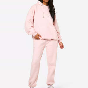 Qualité supérieure 100% coton Style couleur femmes survêtement uni surdimensionné deux pièces survêtement pour dames - Product Image 2