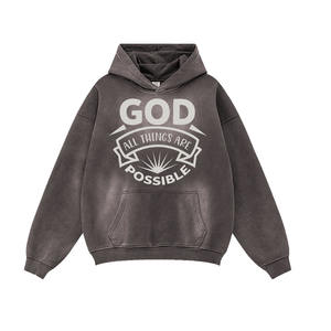 Plus Size Men's Hoodies Streetwear Cotton Made Full Sleeve Comfortable Acid Wash Hoodies With <b>Screen</b> Printed Logo Design - Product Image 6