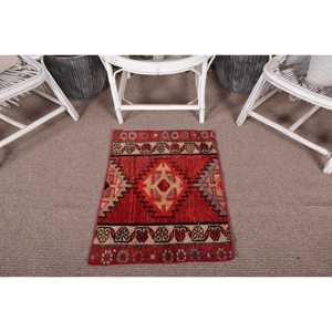 พรมขนาด 1.9x2.7 ฟุต, พรมวินเทจตุรกี, พรมขนสัตว์ลายเพสลีย์สีแดง - Product Image 1