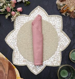 Modern Elegant Ivory Glass <b>Beaded</b> Floral <b>Placemat</b> for Luxury Farmhouse Living Room for Easter Wedding Party - Product Image 5