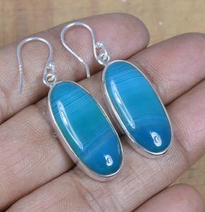 Bleu Botswana Agate 925 Sterling Silver Gemstone Élégant Crochet Boucle D'oreille Bijoux Faits À La Main Botswana Boucle D'oreille Bijoux Cadeau Pour Elle - Product Image 5