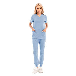 Scrubs de soins infirmiers hospitaliers unisexes personnalisés Ensembles de joggings en soie pour femmes Manches courtes uniformes médicaux professionnels OEM - Product Image 2