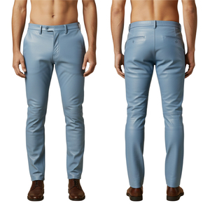 กางเกงหนังผู้ชายสุดหรู ติดกระดุม น้ำหนักเบา เป็นมิตรกับสิ่งแวดล้อม กันลม ตัดเย็บทันสมัย สัมผัสนุ่มลื่น เสื้อผ้ามีสไตล์สำหรับ - Product Image 6