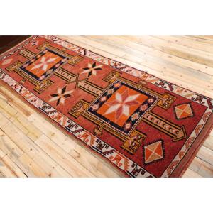 Turkish Rug, <b>Runner</b> 4,1x11,3 ft Vintage Rug, <b>Red</b> Striped Wool Rug - Product Image 5