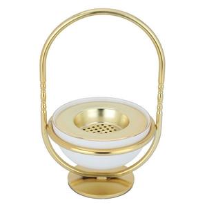 Brûleur d'encens doré unique avec des accents blancs et une poignée, élégant porte-bakhoor arabe pour la fragrance d'intérieur et la décoration de cadeaux de luxe - Product Image 2